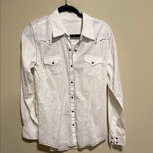 Rock 47 by Wrangler White Button Down Top Size Medium